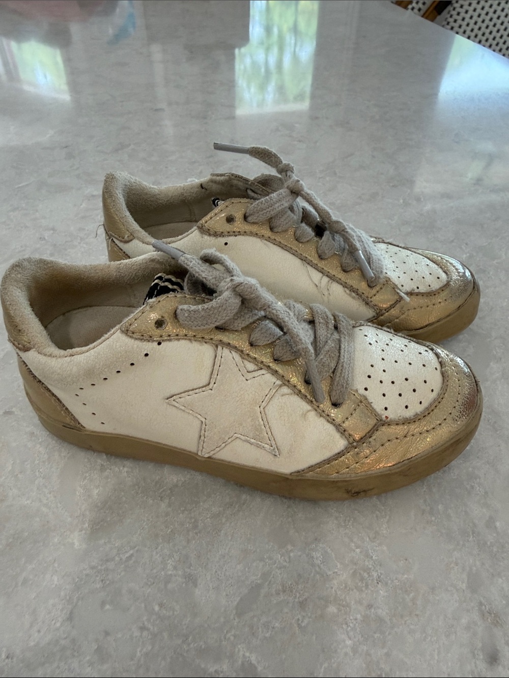 ShuShop White and Gold-Trim Star Sneakers